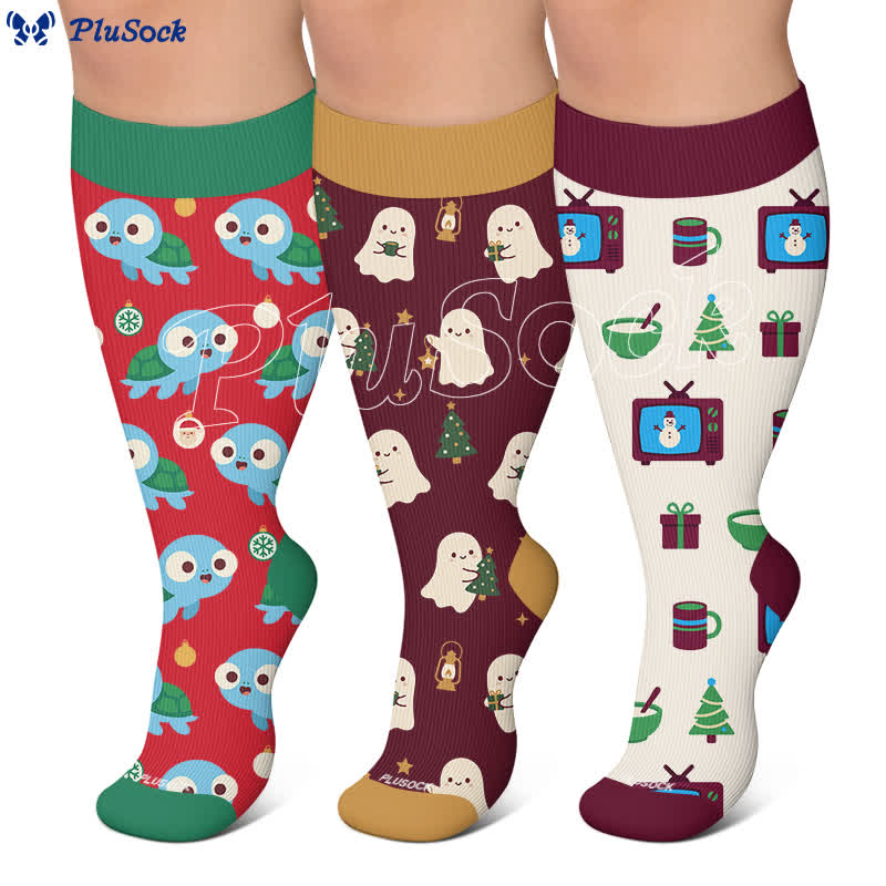 Chaussettes de compression grande taille Ghost Turtle Holiday TV - image 0