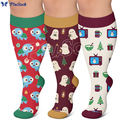 Chaussettes de compression grande taille Ghost Turtle Holiday TV - image 0