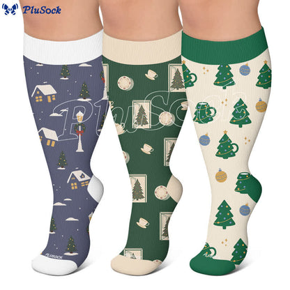 Chaussettes de compression grand format « Village de Noël » - image 0