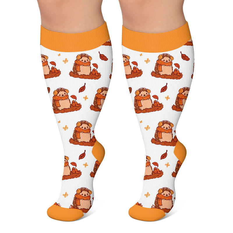Chaussettes de compression grandes tailles à motifs animaux d'automne - Blanc - 4XL - image 5