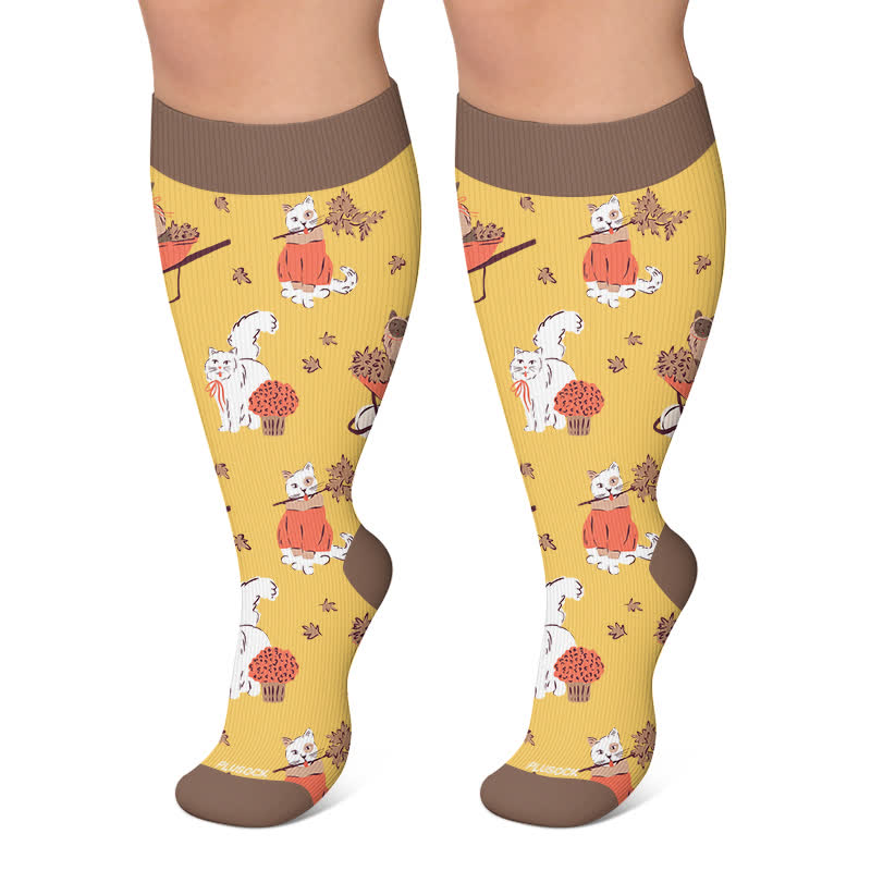 Chaussettes de compression grandes tailles à motifs animaux d'automne - Jaune - 4XL - image 6