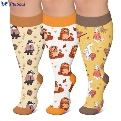 Chaussettes de compression grandes tailles à motifs animaux d'automne - image 0