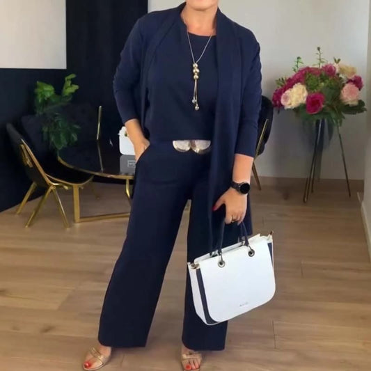 Ensemble de détente trois pièces en mélange Tencel, à jambes larges et ceinture - image 0