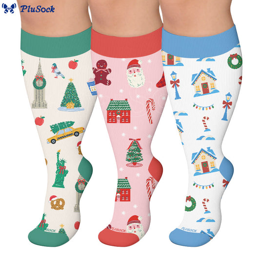 Chaussettes de compression grandes tailles à motif Père Noël - image 0