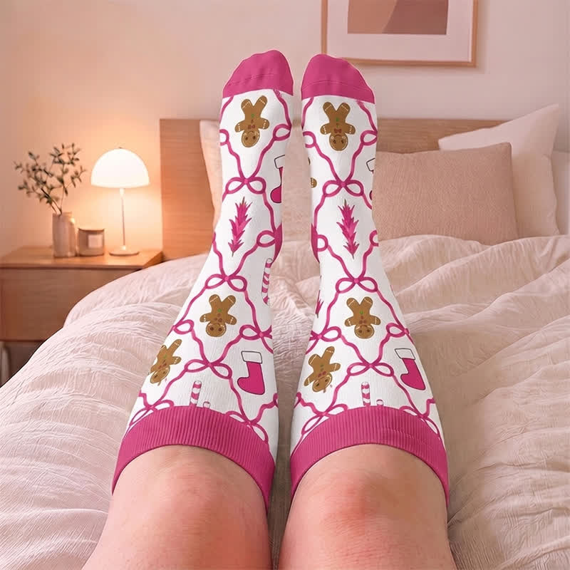 Chaussettes de compression grande taille bonhomme de neige en pain d'épice - image 1