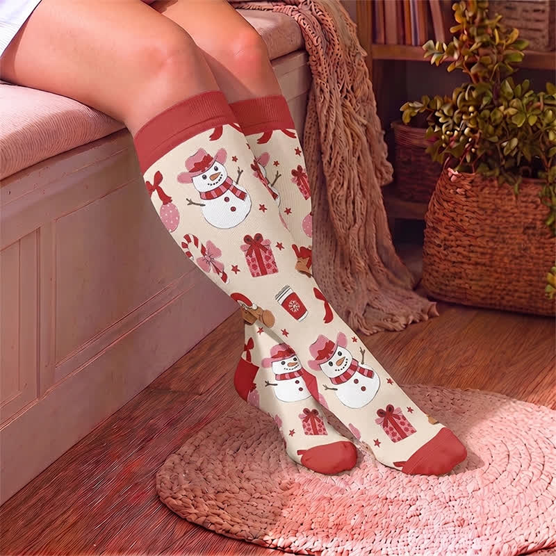 Chaussettes de compression grande taille bonhomme de neige en pain d'épice - image 3