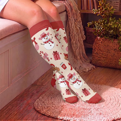Chaussettes de compression grande taille bonhomme de neige en pain d'épice - image 3