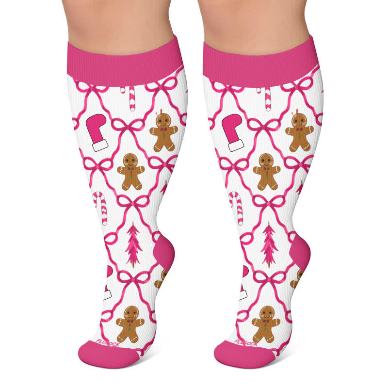 Chaussettes de compression grande taille bonhomme de neige en pain d'épice - Fuchsia - 4XL - image 6