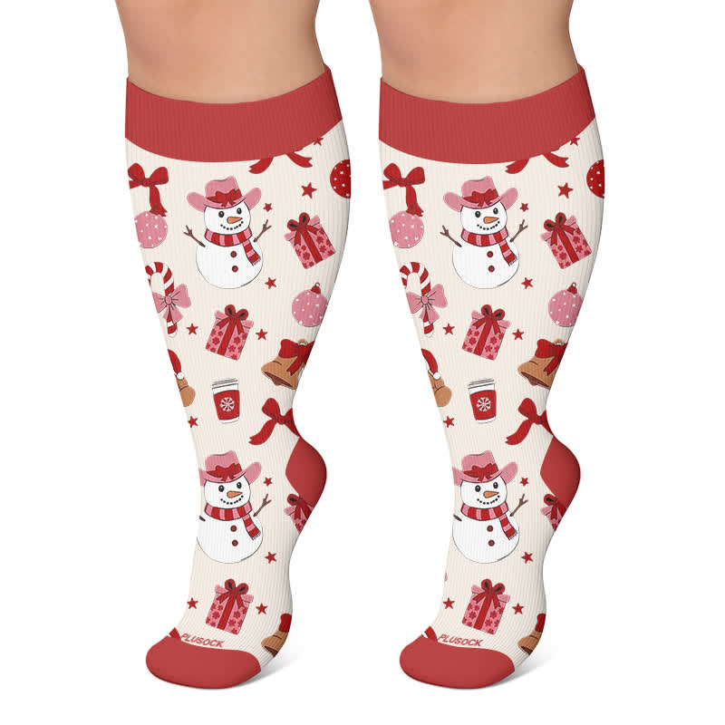 Chaussettes de compression grande taille bonhomme de neige en pain d'épice - Vin - 4XL - image 4