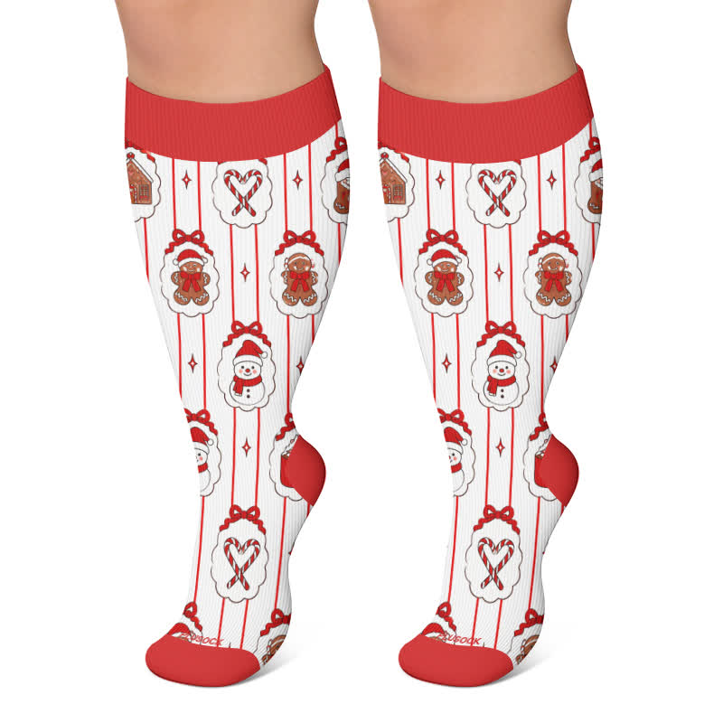 Chaussettes de compression grande taille bonhomme de neige en pain d'épice - Rouge - 4XL - image 5