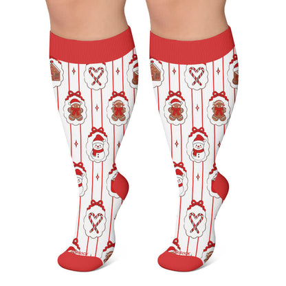 Chaussettes de compression grande taille bonhomme de neige en pain d'épice - Rouge - 4XL - image 5