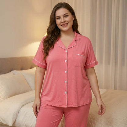 Ensemble pyjama à boutons en modal - Rose - 5XL - image 4