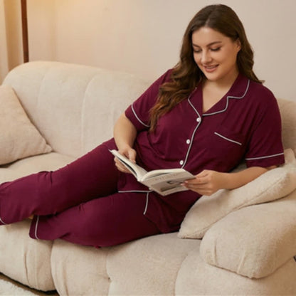Ensemble pyjama à boutons en modal - Rouge - 5XL - image 2