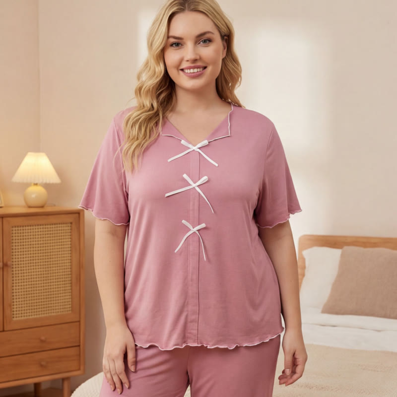 Ensemble pyjama classique à nœud papillon - Rose - 5XL - image 7