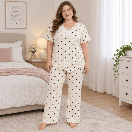 Ensemble pyjama en dentelle à pois - Beige - 4XL - image 0