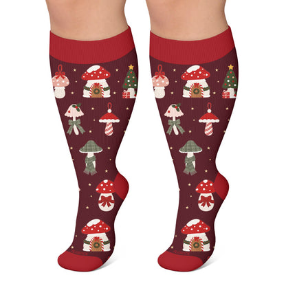 Chaussettes de compression grandes tailles en forme de champignons de jardin à motifs. - Rouge - 4XL - image 4