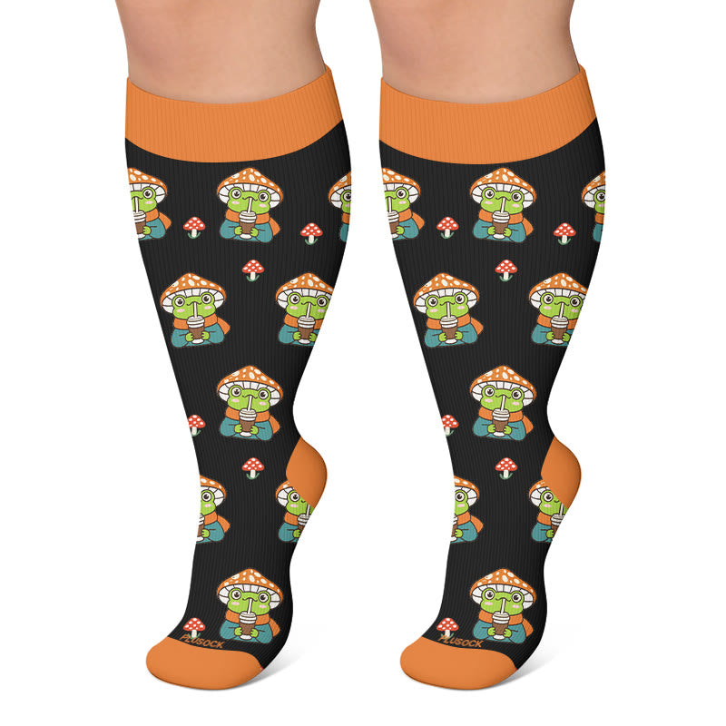 Chaussettes de compression grandes tailles en forme de champignons de jardin à motifs. - Noir - 4XL - image 5