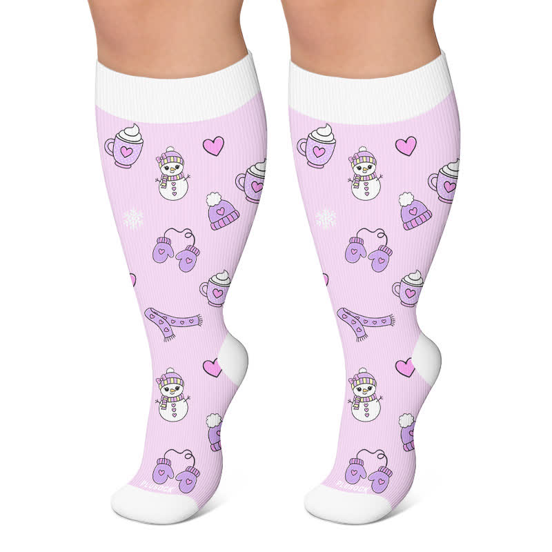 Chaussettes de compression grande taille bonhomme de neige de Noël - Violet - 4XL - image 4