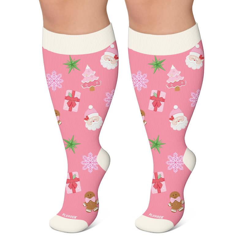Chaussettes de compression grande taille bonhomme de neige de Noël - Rose - 4XL - image 5