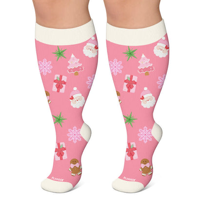 Chaussettes de compression grande taille bonhomme de neige de Noël - Rose - 4XL - image 5