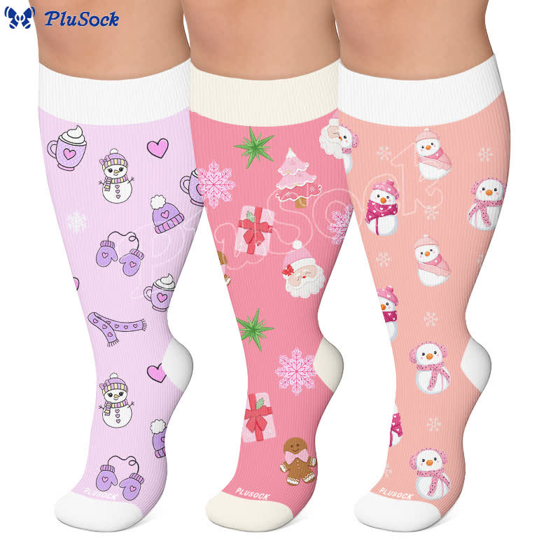 Chaussettes de compression grande taille bonhomme de neige de Noël - image 0