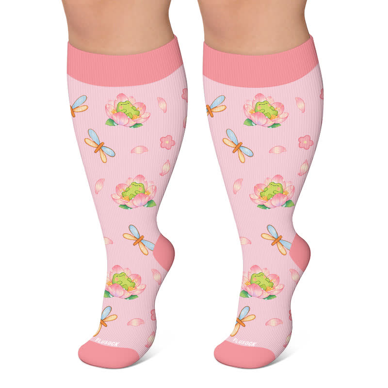 Chaussettes de compression à motif grenouille grande taille - Rose - 4XL - image 6