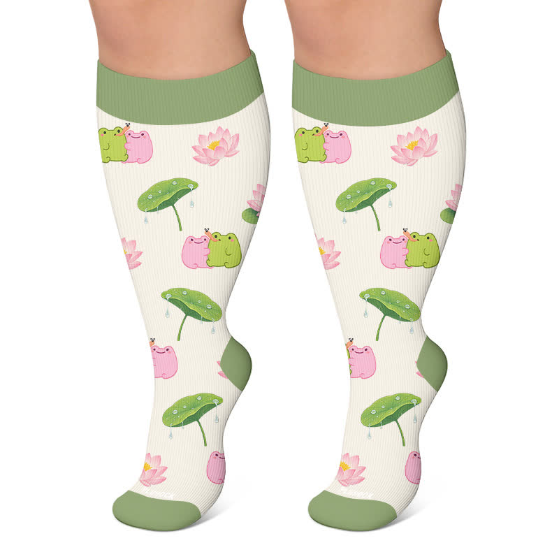 Chaussettes de compression à motif grenouille grande taille - Beige - 4XL - image 5