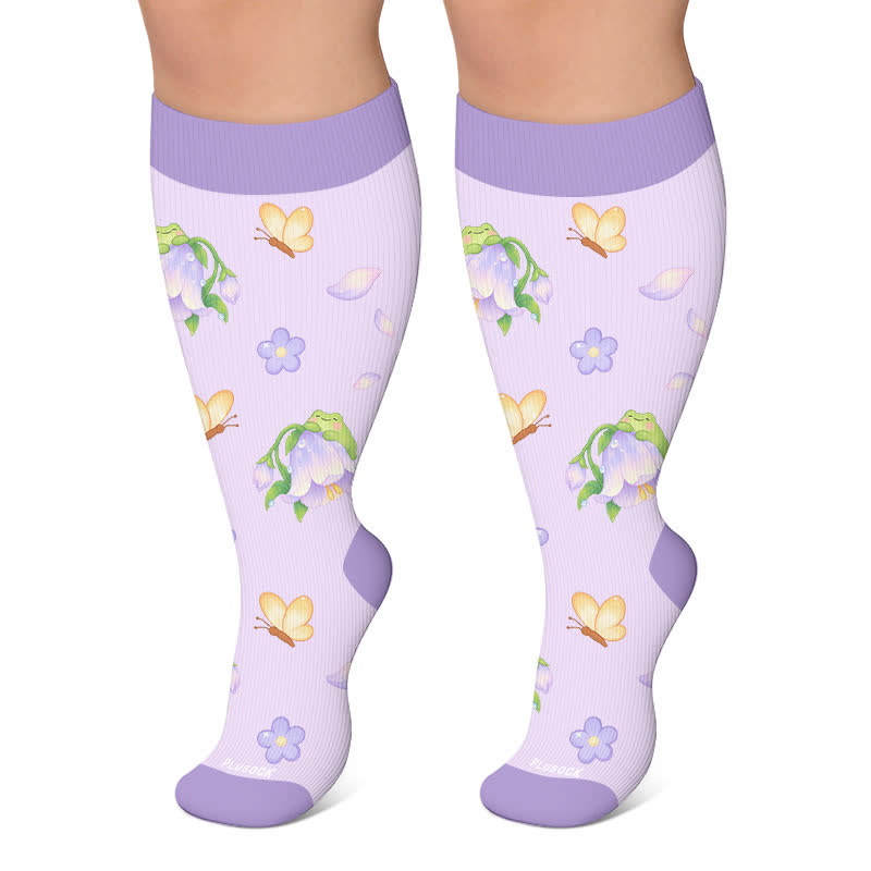 Chaussettes de compression à motif grenouille grande taille - Violet - 4XL - image 4