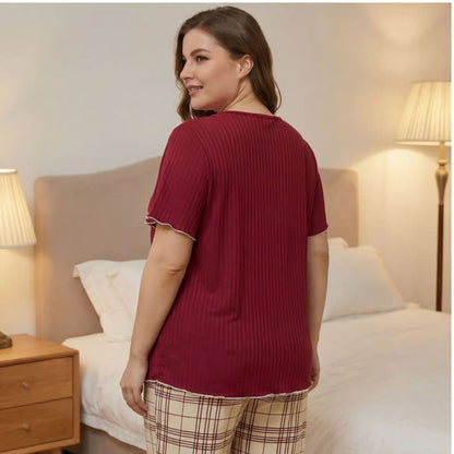Ensemble pyjama à carreaux avec col en dentelle - image 3