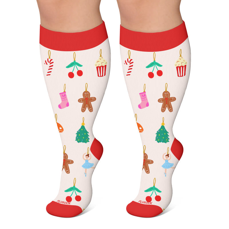 Chaussettes de compression grandes tailles à motifs de Noël - Rose - 4XL - image 6