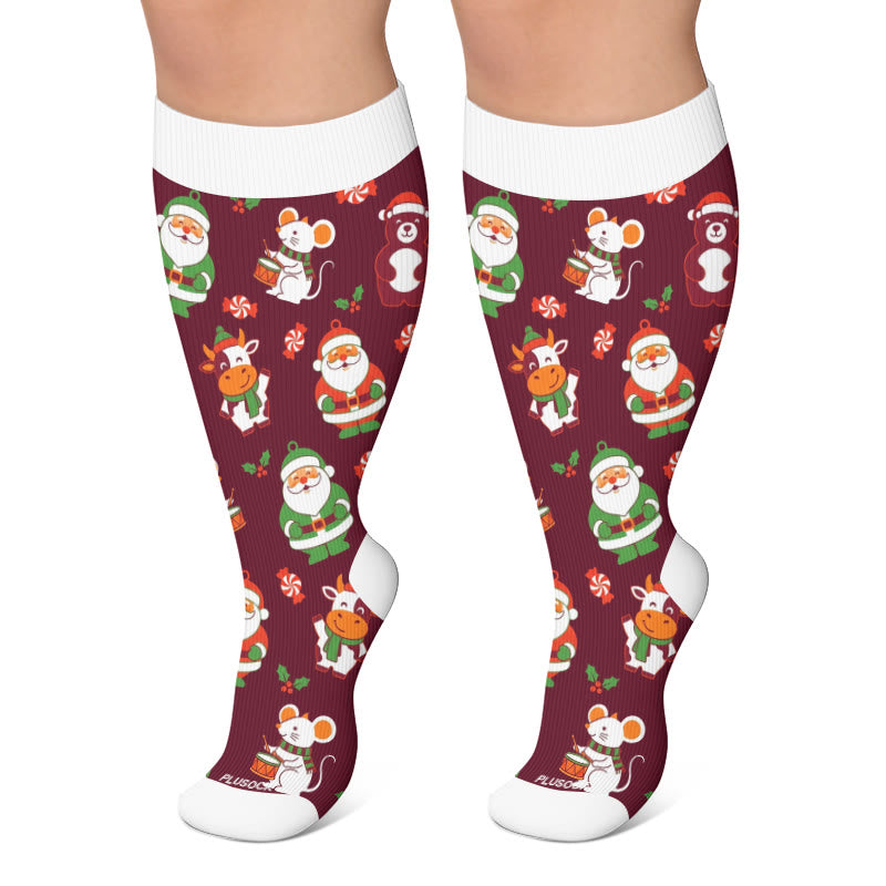 Chaussettes de compression grandes tailles à motifs de Noël - Vin - 4XL - image 4