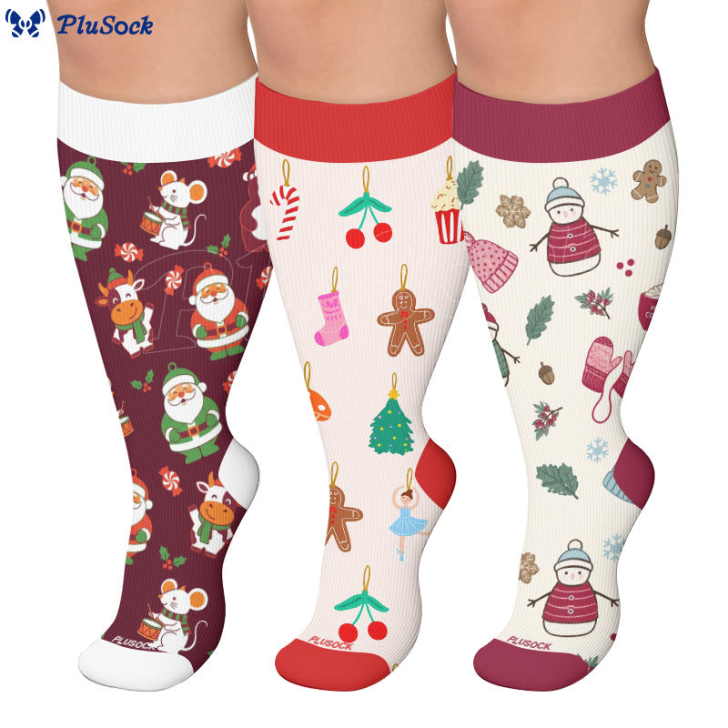 Chaussettes de compression grandes tailles à motifs de Noël - image 0