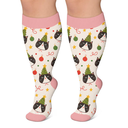 Chaussettes de compression grandes tailles pour Noël avec chats et chiens - Rose - 4XL - image 5
