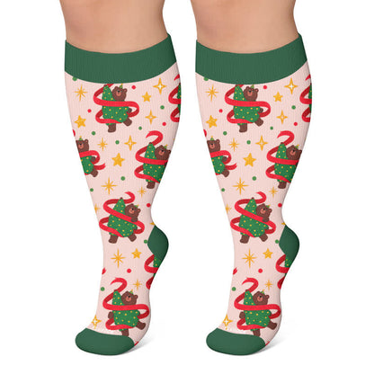 Chaussettes de compression grandes tailles pour Noël avec chats et chiens - Vert - 4XL - image 4