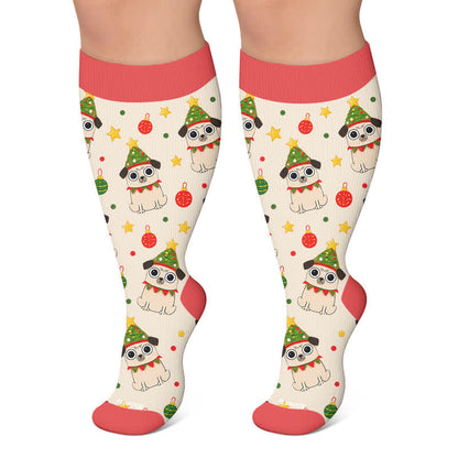 Chaussettes de compression grandes tailles pour Noël avec chats et chiens - Rouge - 4XL - image 6