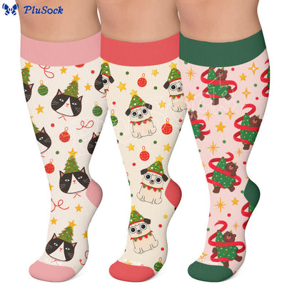 Chaussettes de compression grandes tailles pour Noël avec chats et chiens - image 0