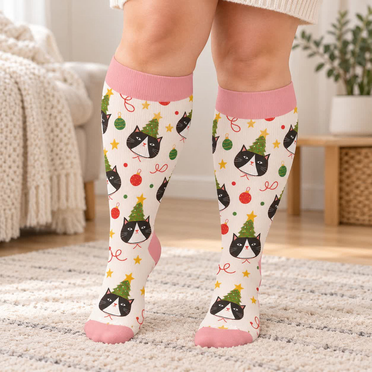 Chaussettes de compression grandes tailles pour Noël avec chats et chiens - image 1