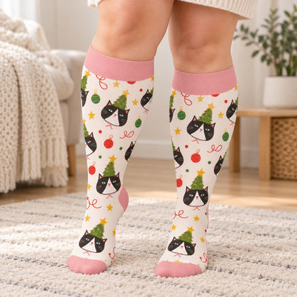 Chaussettes de compression grandes tailles pour Noël avec chats et chiens - image 1