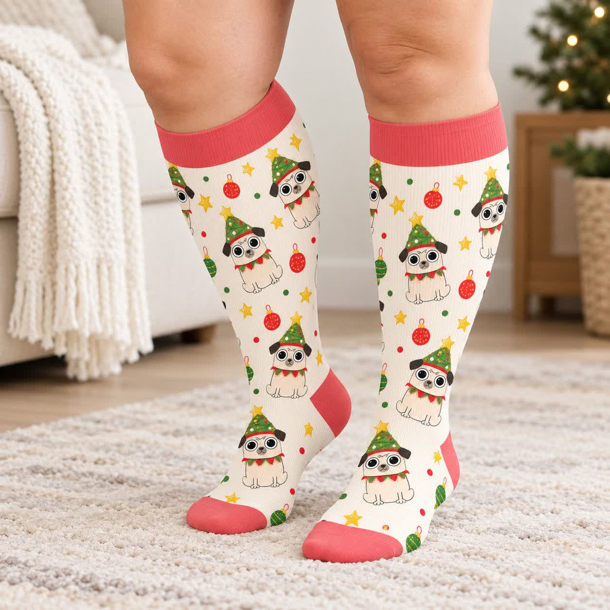 Chaussettes de compression grandes tailles pour Noël avec chats et chiens - image 3