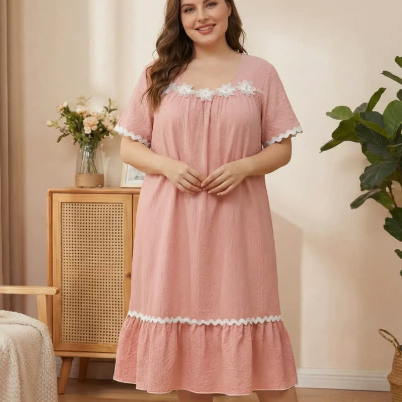 Nuisette d'intérieur à appliqués floraux - Rose - 5XL - image 4