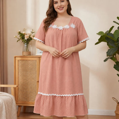 Nuisette d'intérieur à appliqués floraux - Rose foncé - 5XL - image 0