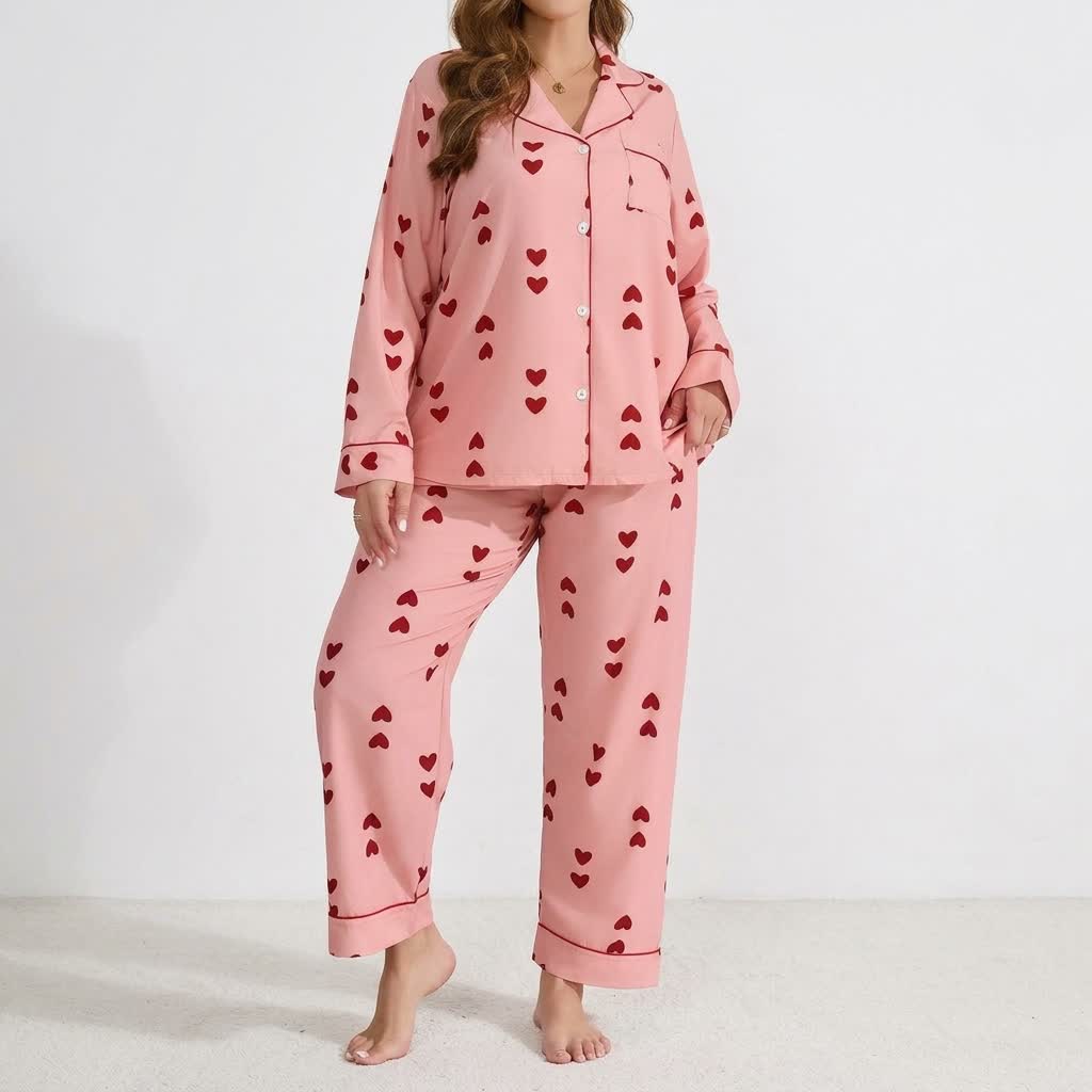 Ensemble pyjama en satin imprimé cœur - image 10