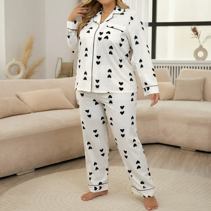 Ensemble pyjama en satin imprimé cœur - Noir - 4XL - image 4