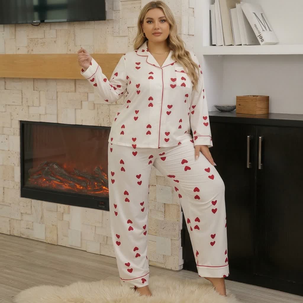 Ensemble pyjama en satin imprimé cœur - image 3