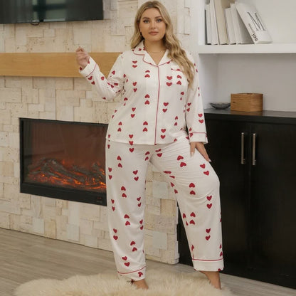 Ensemble pyjama en satin imprimé cœur - image 3
