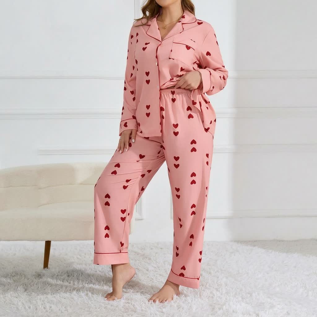 Ensemble pyjama en satin imprimé cœur - image 11