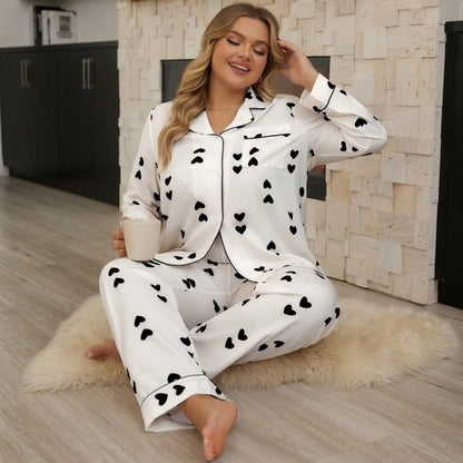 Ensemble pyjama en satin imprimé cœur - image 6