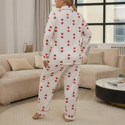 Ensemble pyjama en satin imprimé cœur - image 2
