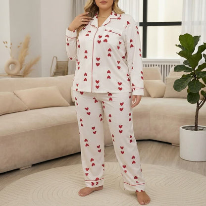 Ensemble pyjama en satin imprimé cœur - Blanc - 4XL - image 0