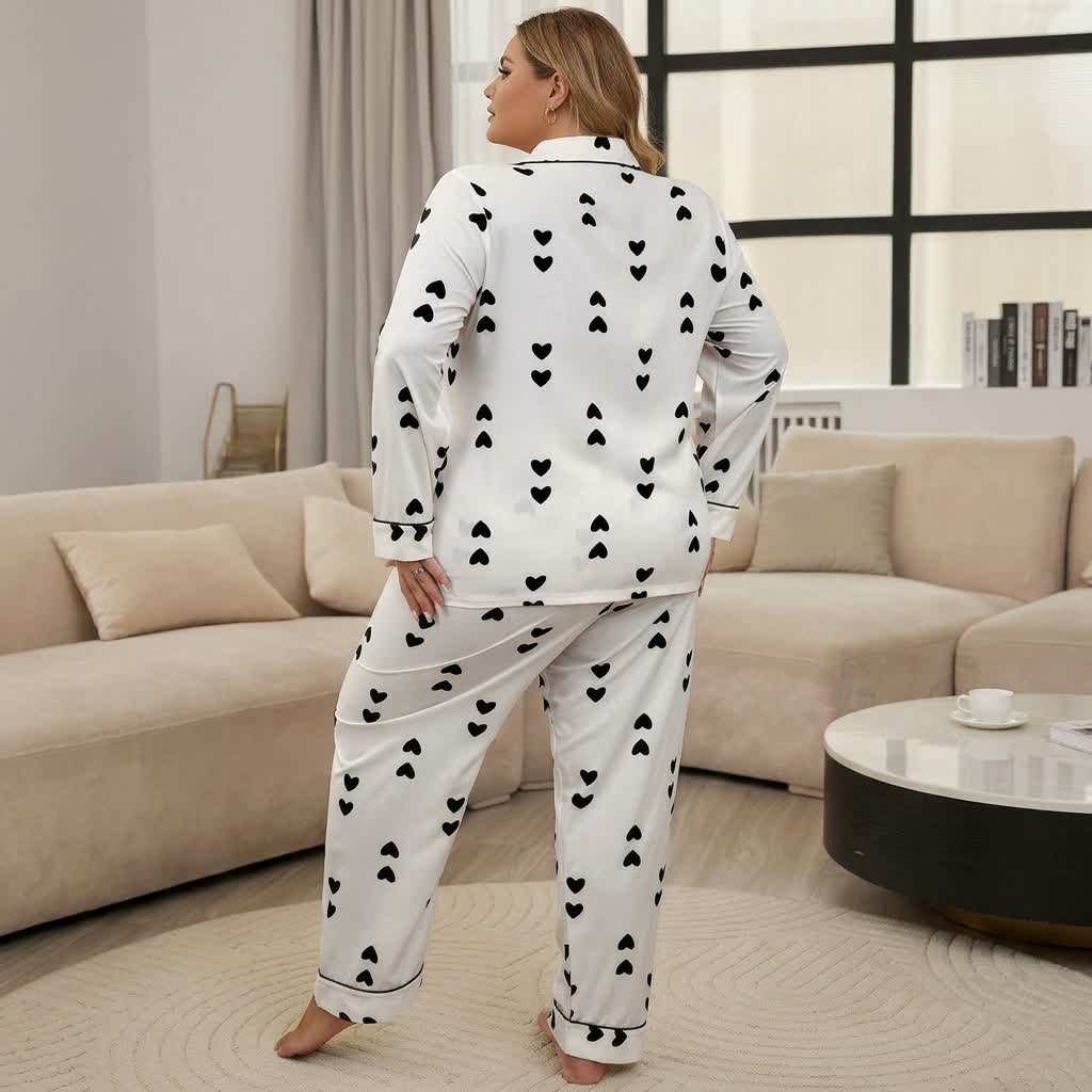 Ensemble pyjama en satin imprimé cœur - image 7